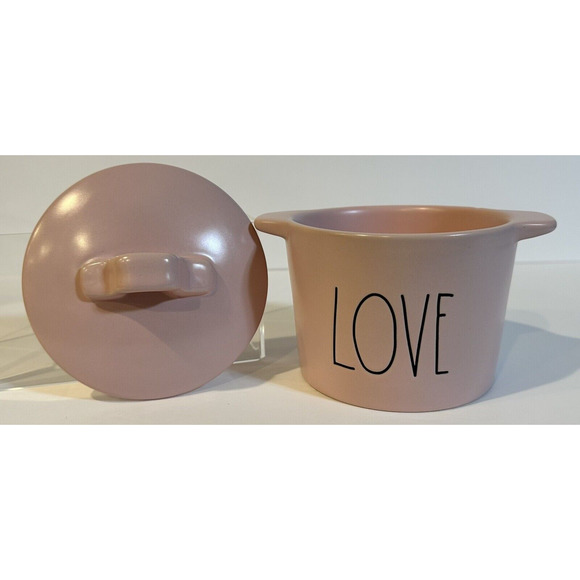 Rae Dunn Pink Love Mini Ceramic Crock Valentines Kitchen Artisan Collection NEW - Picture 3 of 11